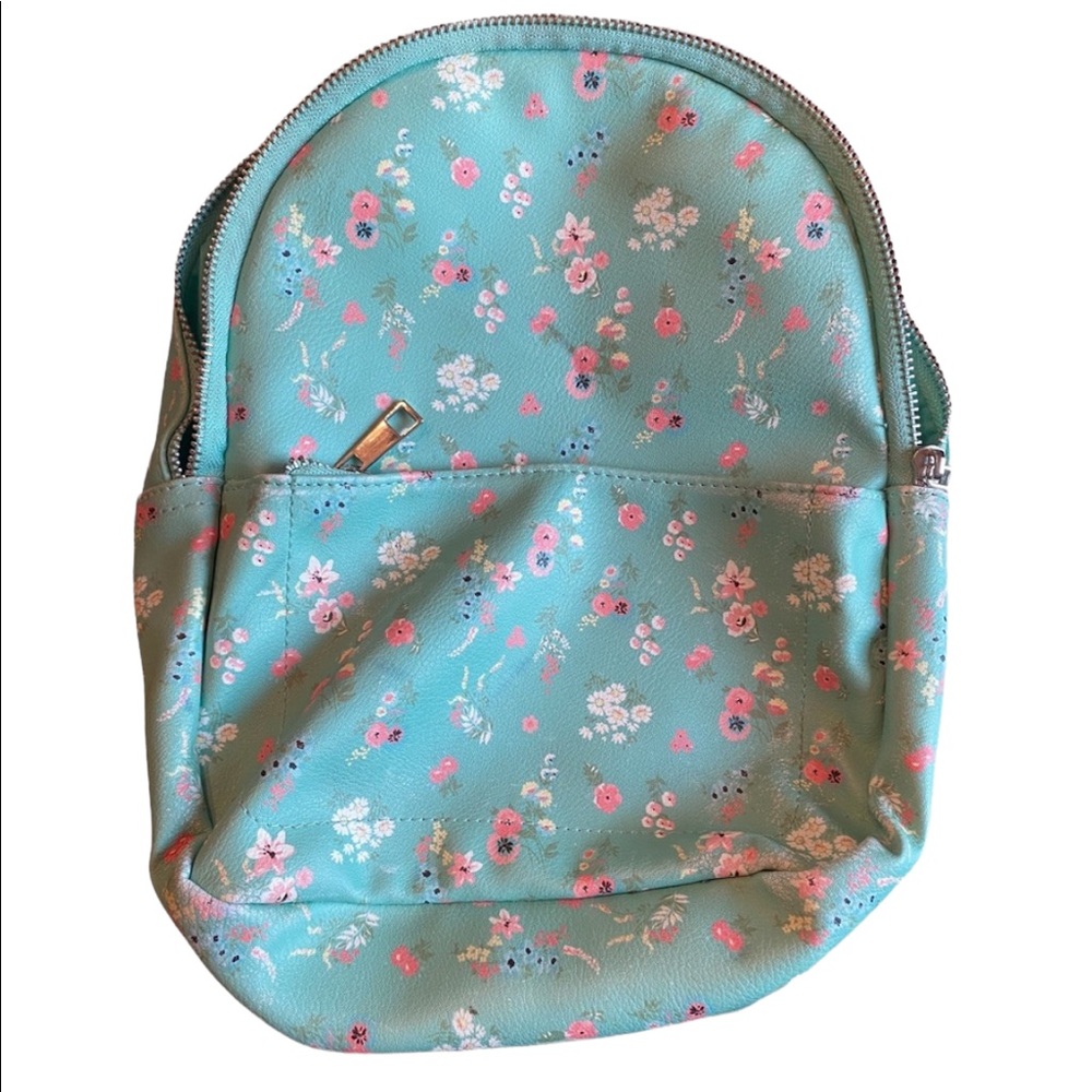 Mint Green with Florals Mini Zippered Backpack